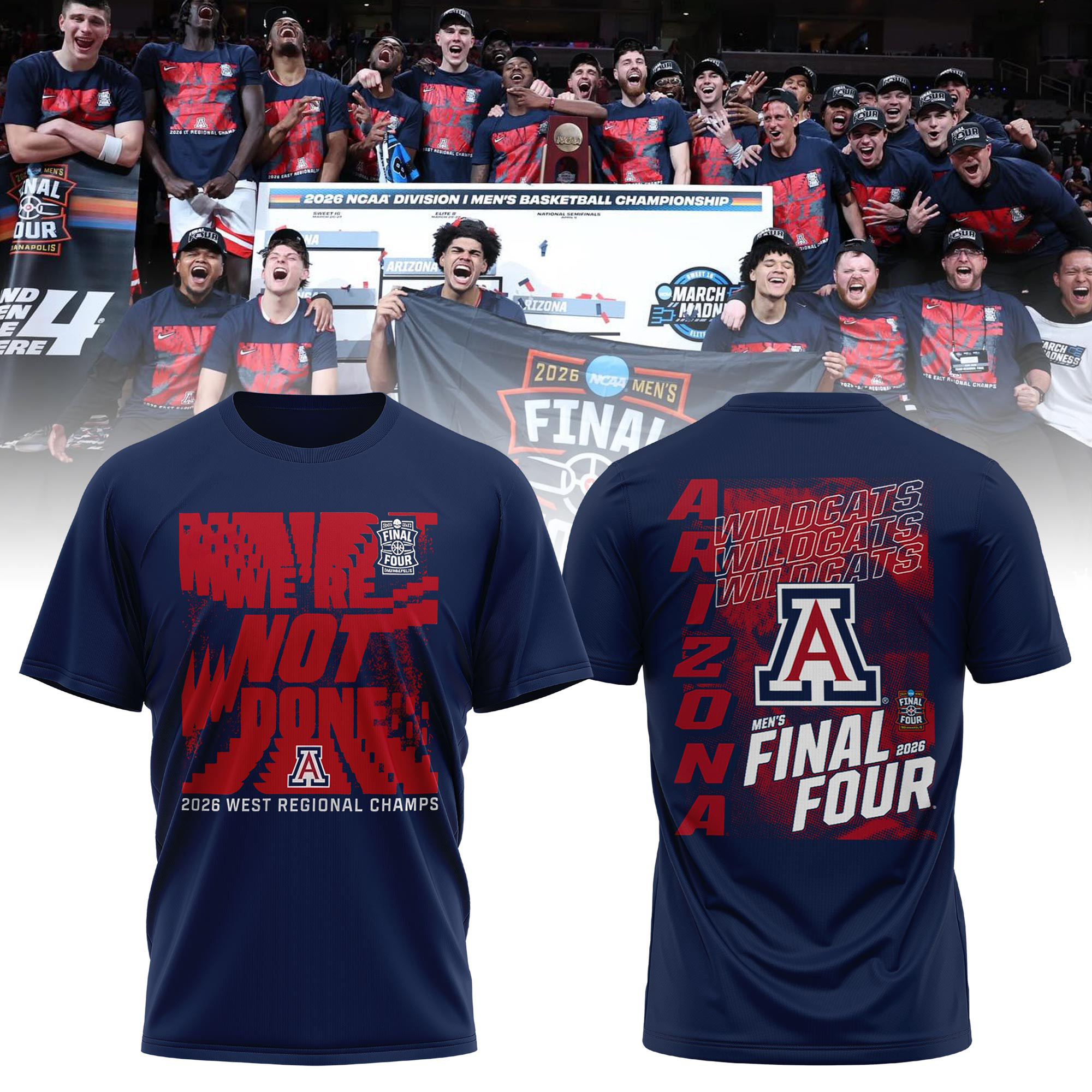 Arizona Wildcats Basketball 2026 Final Four Locker Room T-Shirt Basketball Clothes Fan Gift
