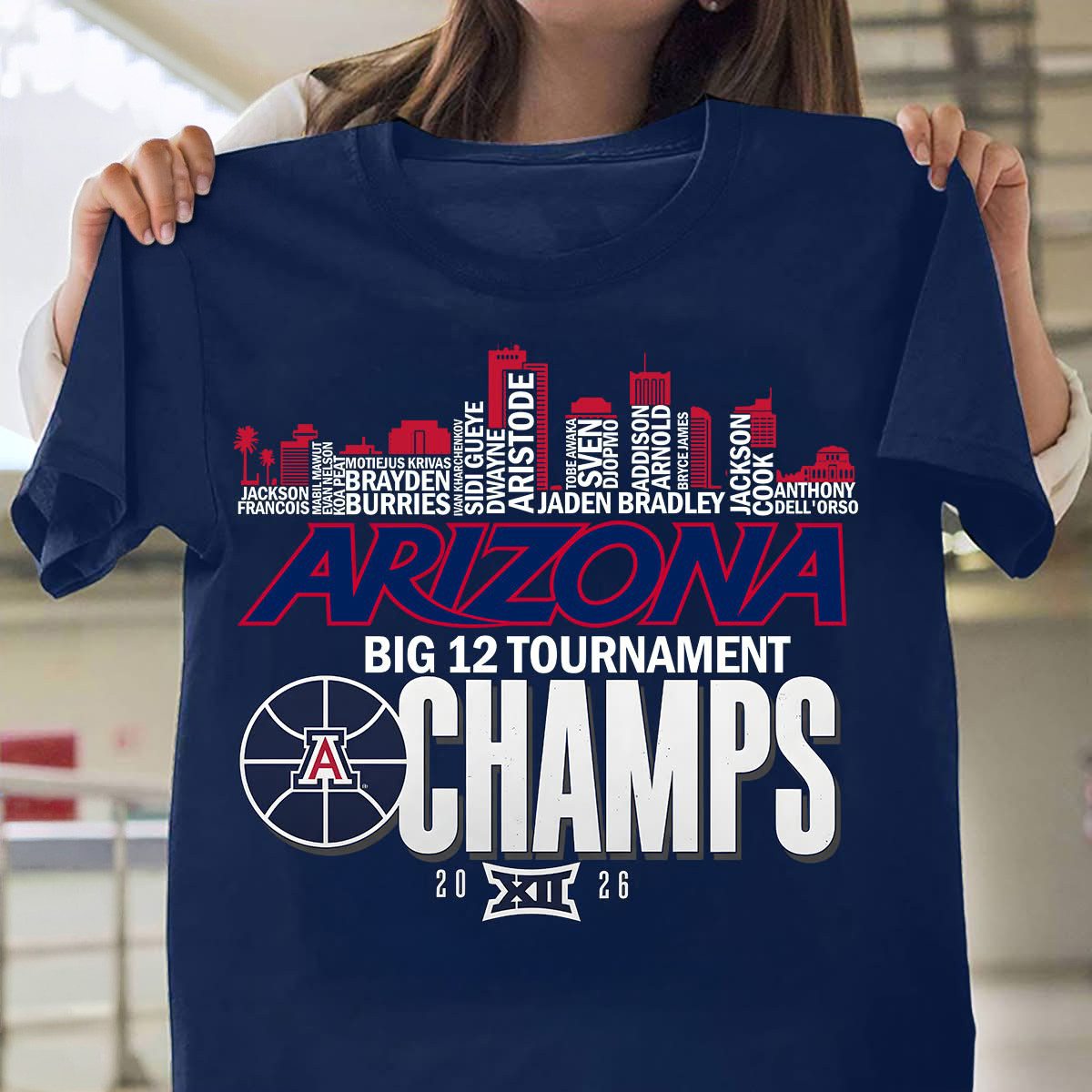 Arizona Wildcats Big 12 Tournament Champs 2026 T-Shirt Player Names Fan Gear Best Gift For Fans