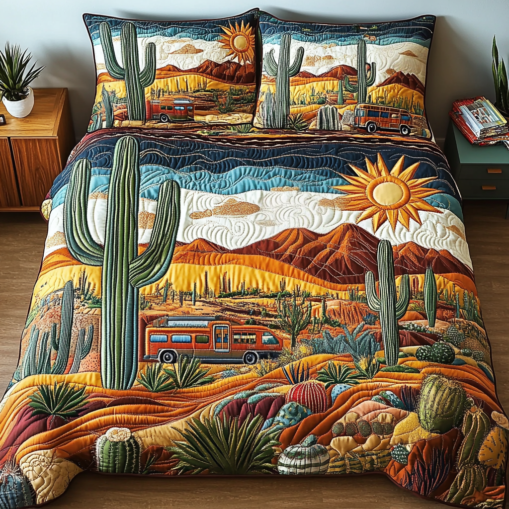 Arizona Wonders Quilted Bedding Set Cute Room Decor Cactus Theme Gifts