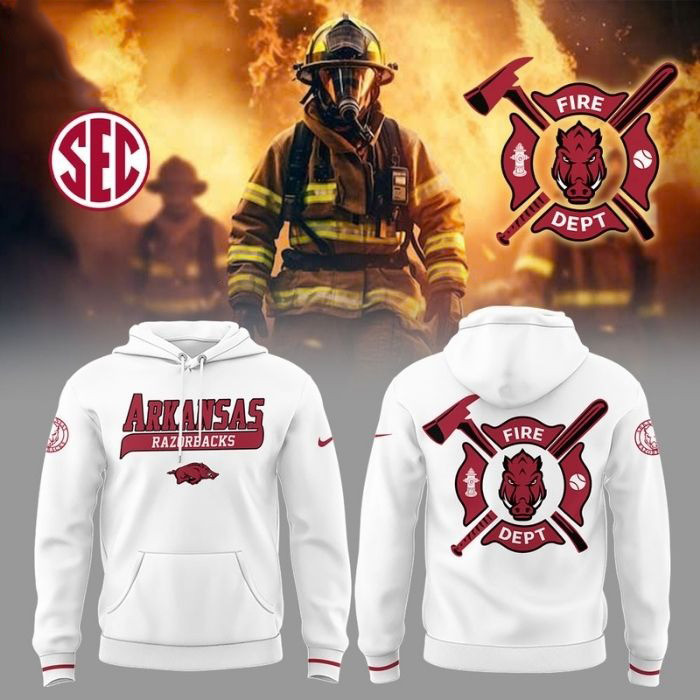 Arkansas Baseball x Firefighter Appreciation Hoodie Gifts For Baseball Fans