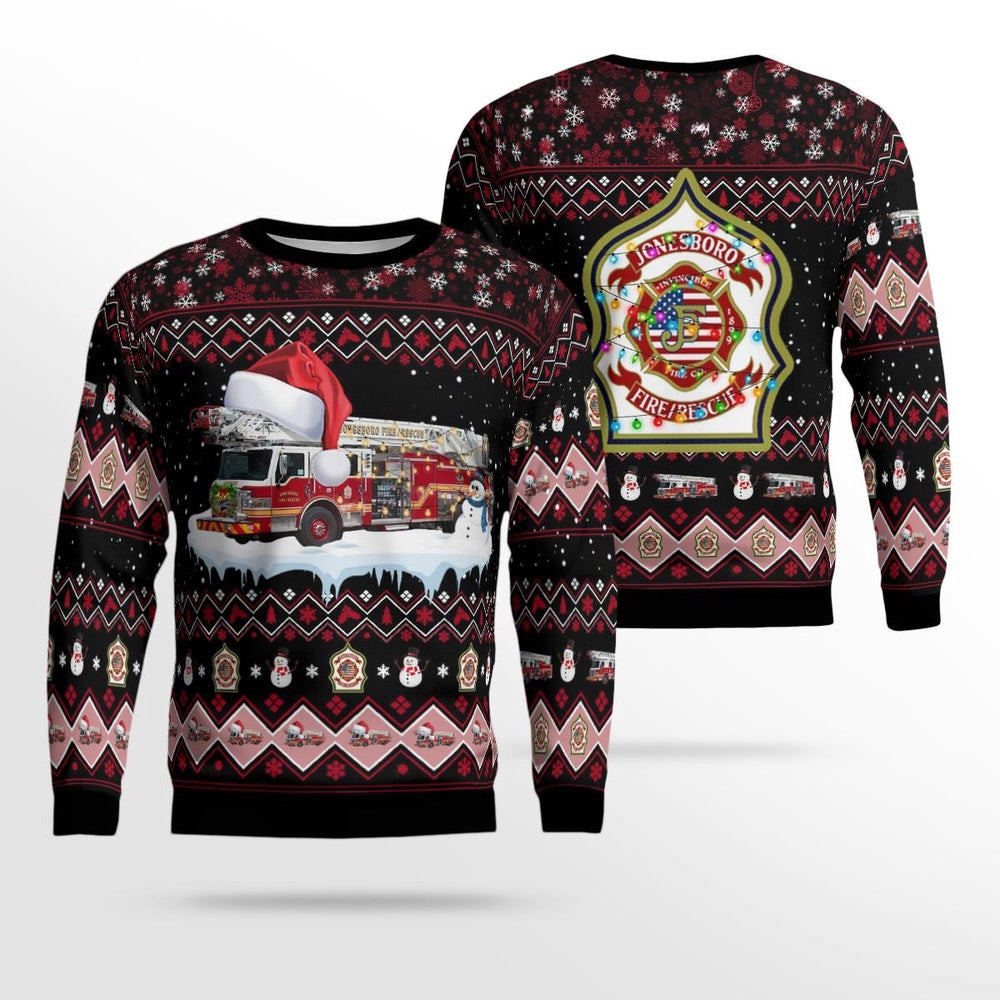 Arkansas Jonesboro Fire Department Christmas AOP Ugly Sweaters Christmas Unisex Sweaters Christmas Gift