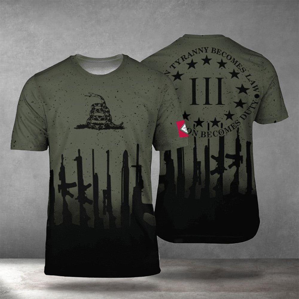 Arkansas Patriots When Tyranny Becomes Law T-Shirt Gun Lover Don't Tread On Me Snake Clothing