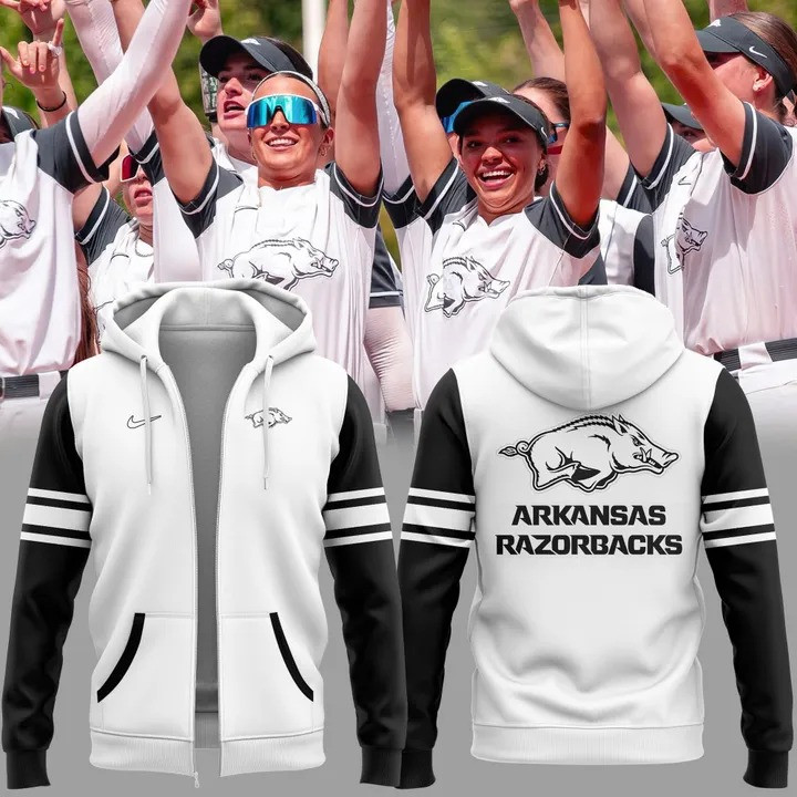 Arkansas Razorback Baseball Zip Hoodie Omahogs 2025 New Black And White Uniform Fan Merch