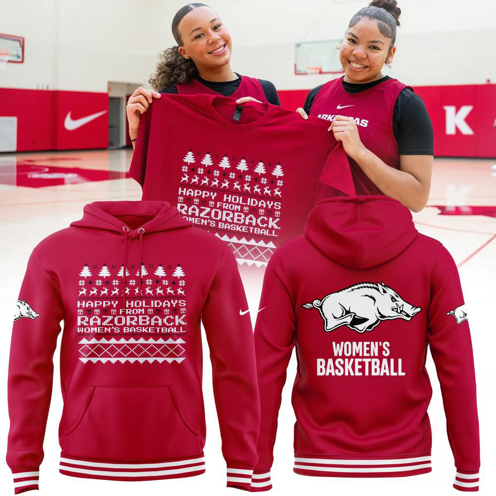 Arkansas Razorback Basketball 2024 Snow Tree Christmas Hoodie Best Gifts For Basketball Fans