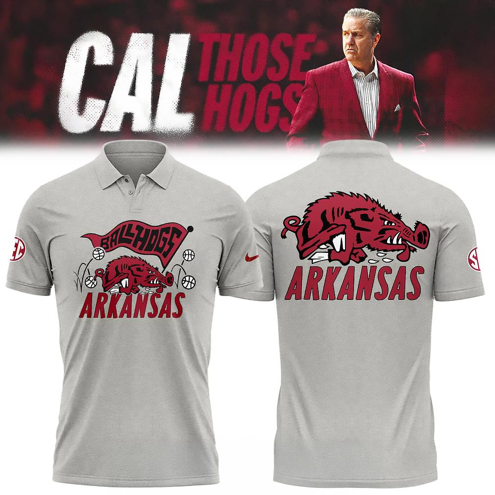 Arkansas Razorback Coach John Calipari Grey Polo Shirt Gifts For Basketball Fan