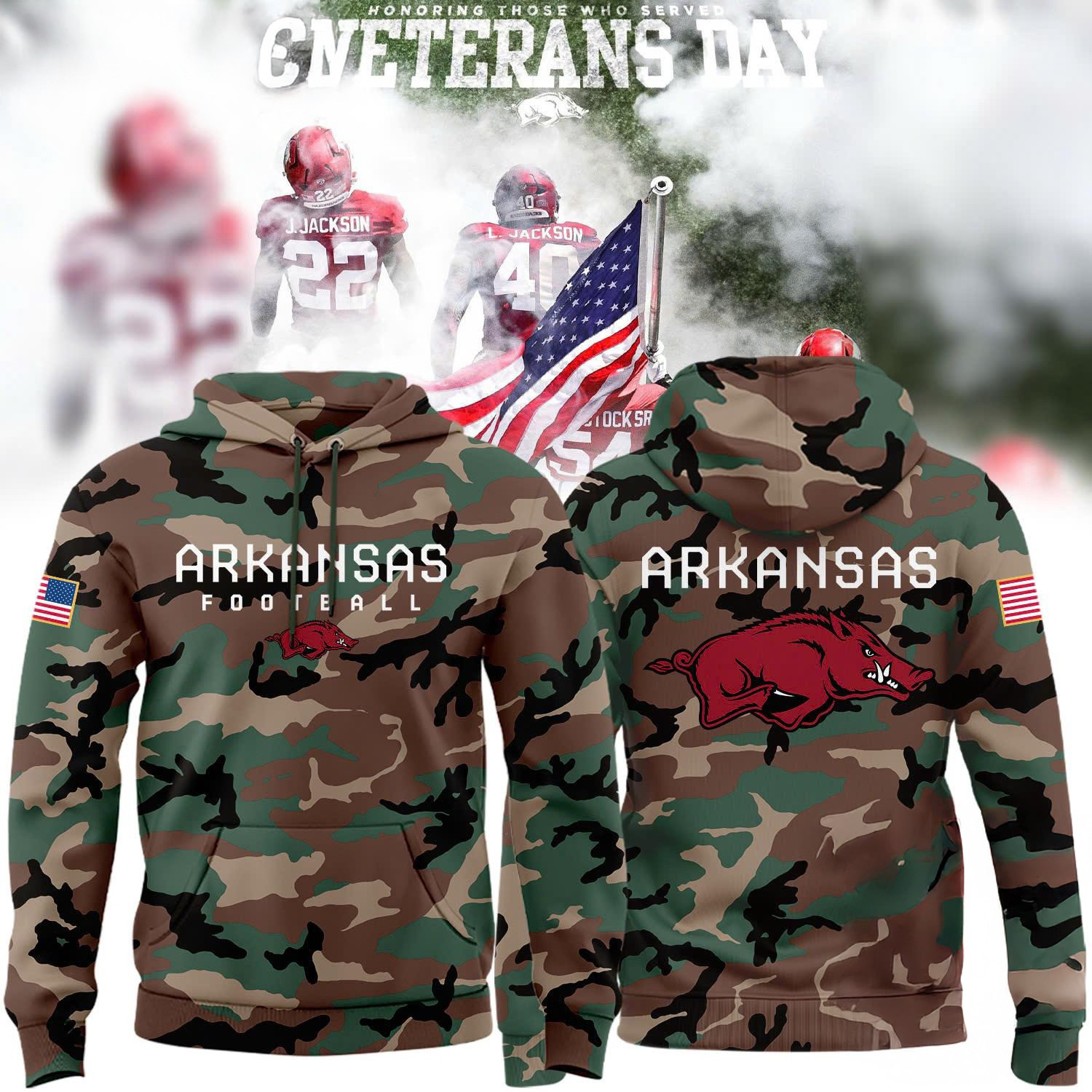 Arkansas Razorback Football 2024 Military Appreciation Limited Edition Hoodie Fan Gift Ideas