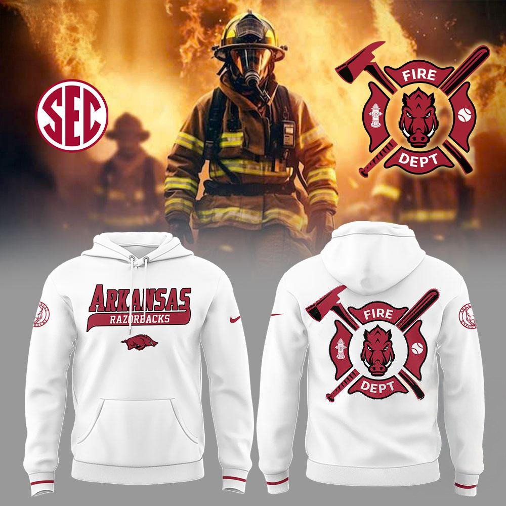 Arkansas Razorback x Firefighter Appreciation Night White Hoodie Best Gifts For Football Fans