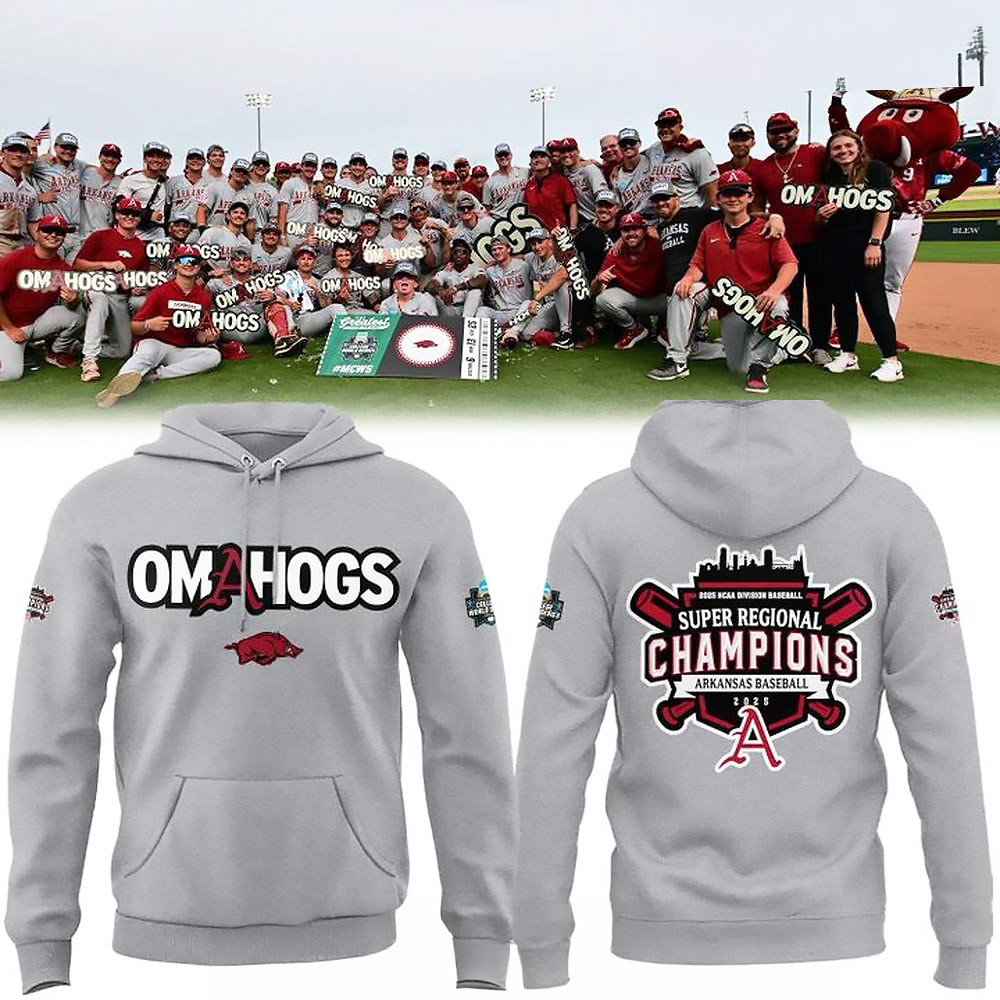 Arkansas Razorbacks 2025 Omahogs Men's College World Series Limited Gray Hoodie Fans Gift