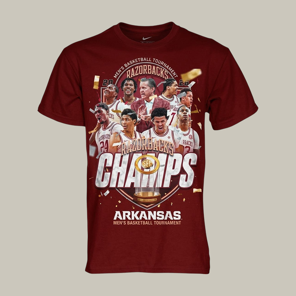 Arkansas Razorbacks 2026 SEC Men's Basketball Champions T-Shirt Basketbal Tee Fan Gear