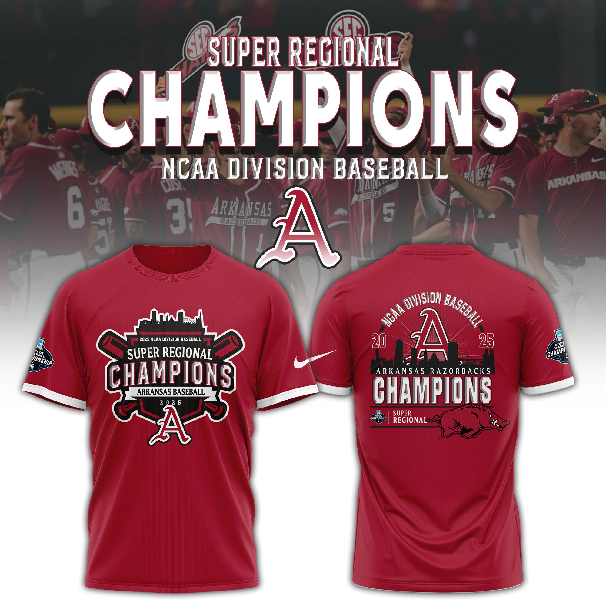Arkansas Razorbacks Baseball 2025 Super Regionals Champions Shirt Omahogs Fan Merch Gifts