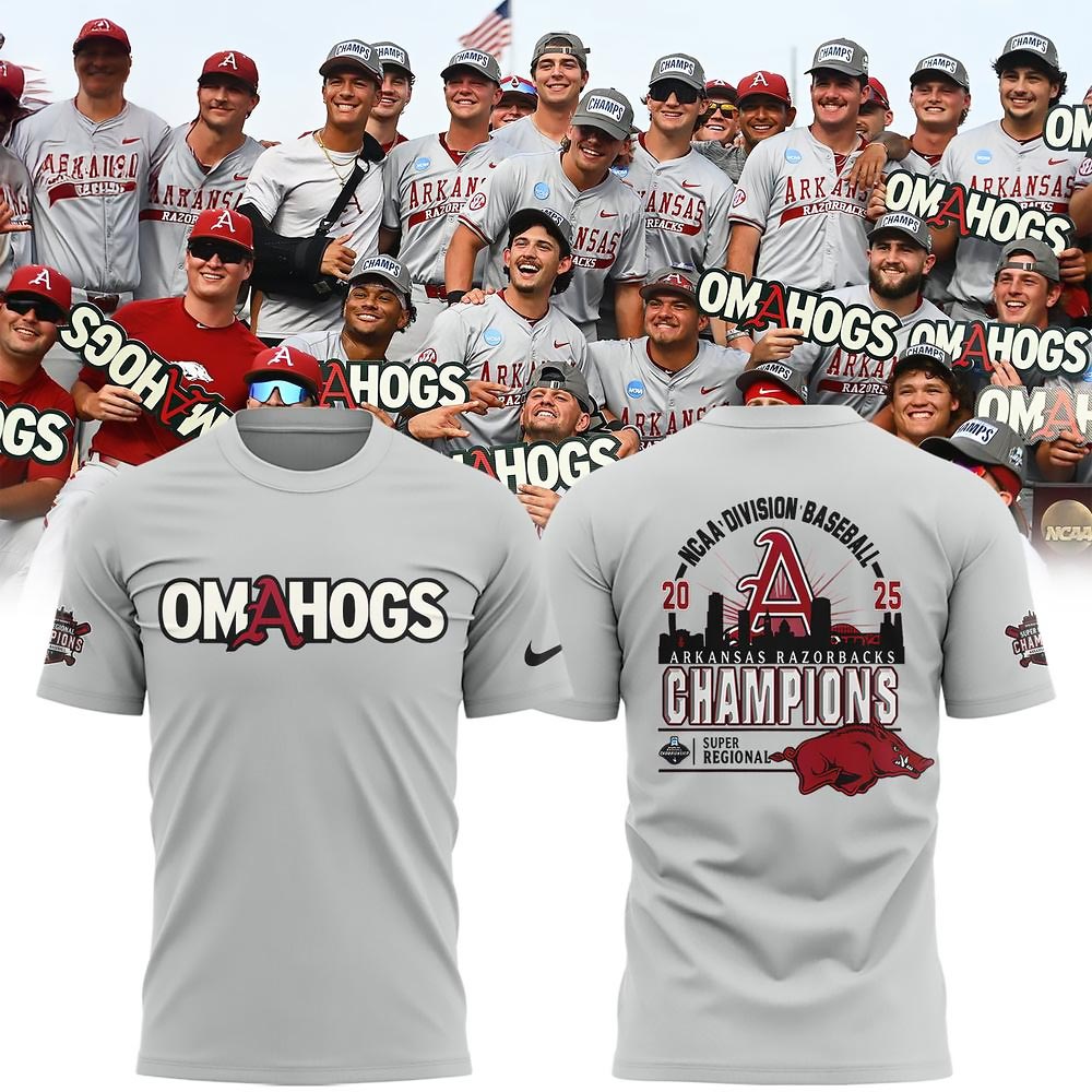 Arkansas Razorbacks Baseball Super Regionals Champions Grey-T-Shirt Razorbacks Merch