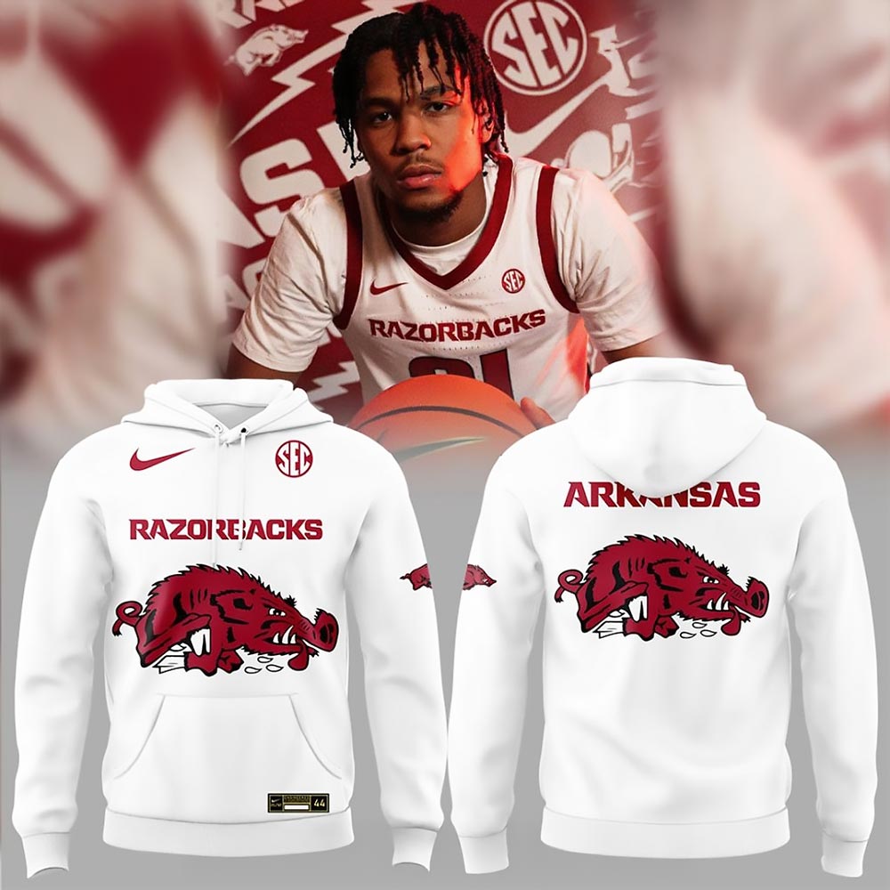 Arkansas Razorbacks Basketball White Hoodie Razorbacks Apparel Best Gift For Fans