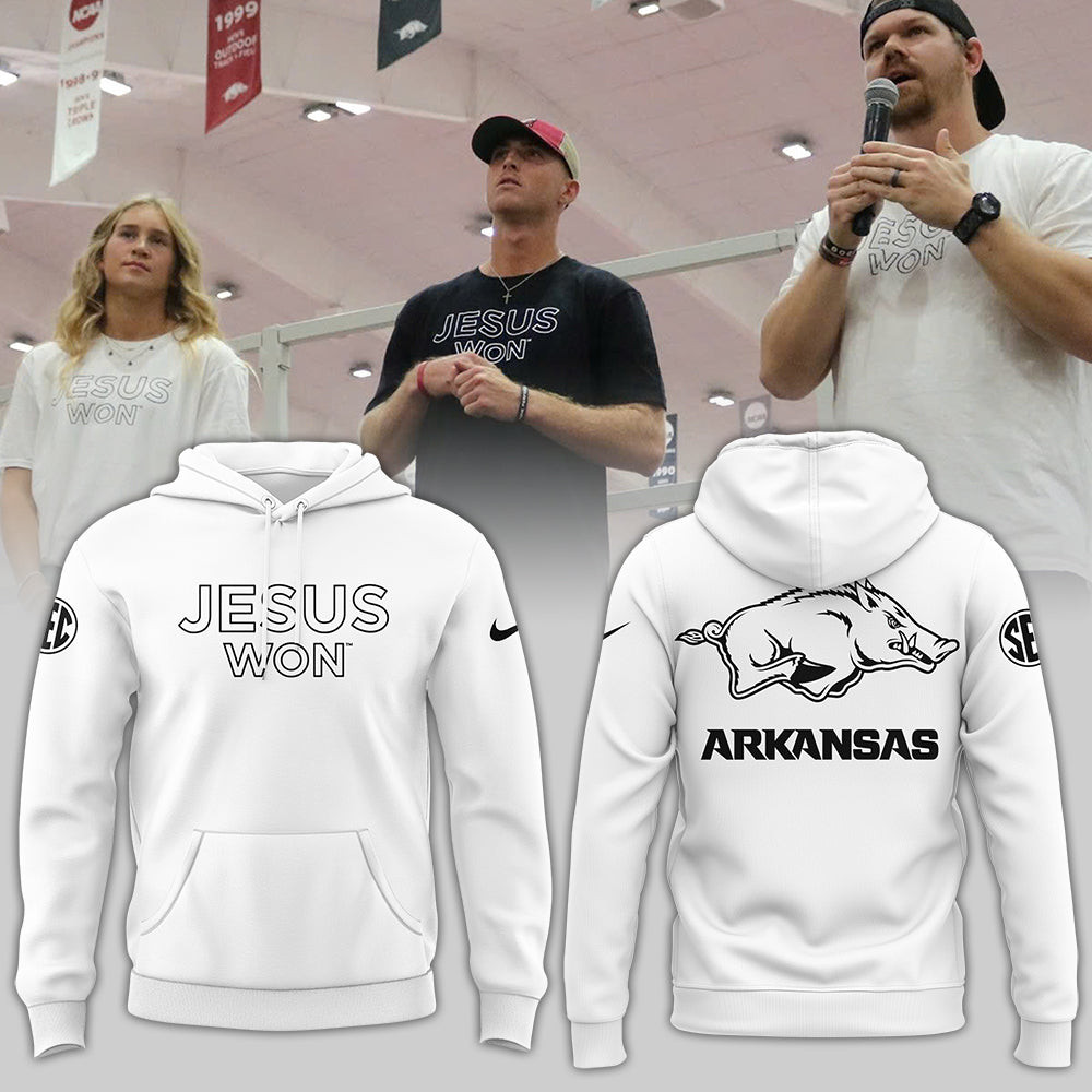 Arkansas Razorbacks Hoodie Jesus Won White Hoodie Dad And Daughter Gifts