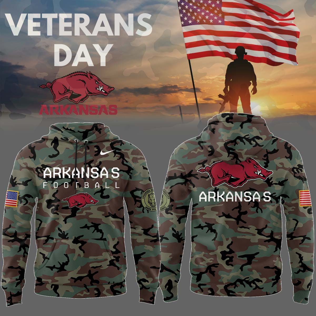 Arkansas Razorbacks Hoodie Veteran Camo Hoodie Father And Daughter Gifts