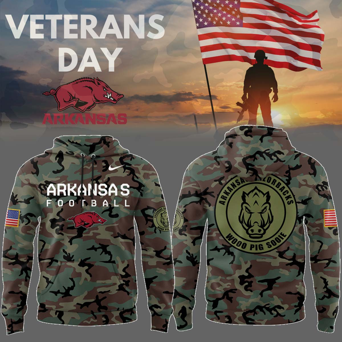 Arkansas Razorbacks Hoodie Veteran Camo Hoodie Presents For Football Lovers
