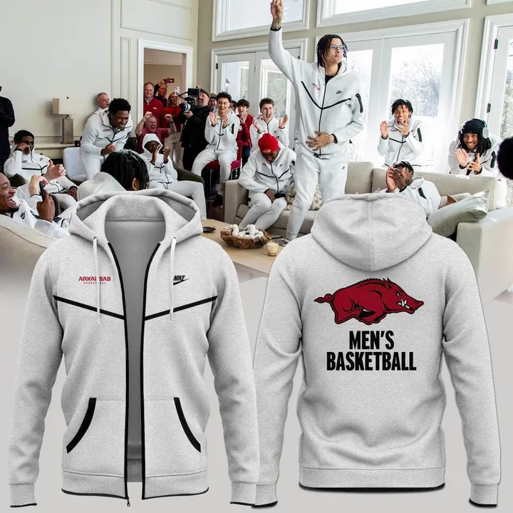 Arkansas Razorbacks Men's Basketball Uniform Zip Hoodie Grey The Hogs Merch Gifts For Him