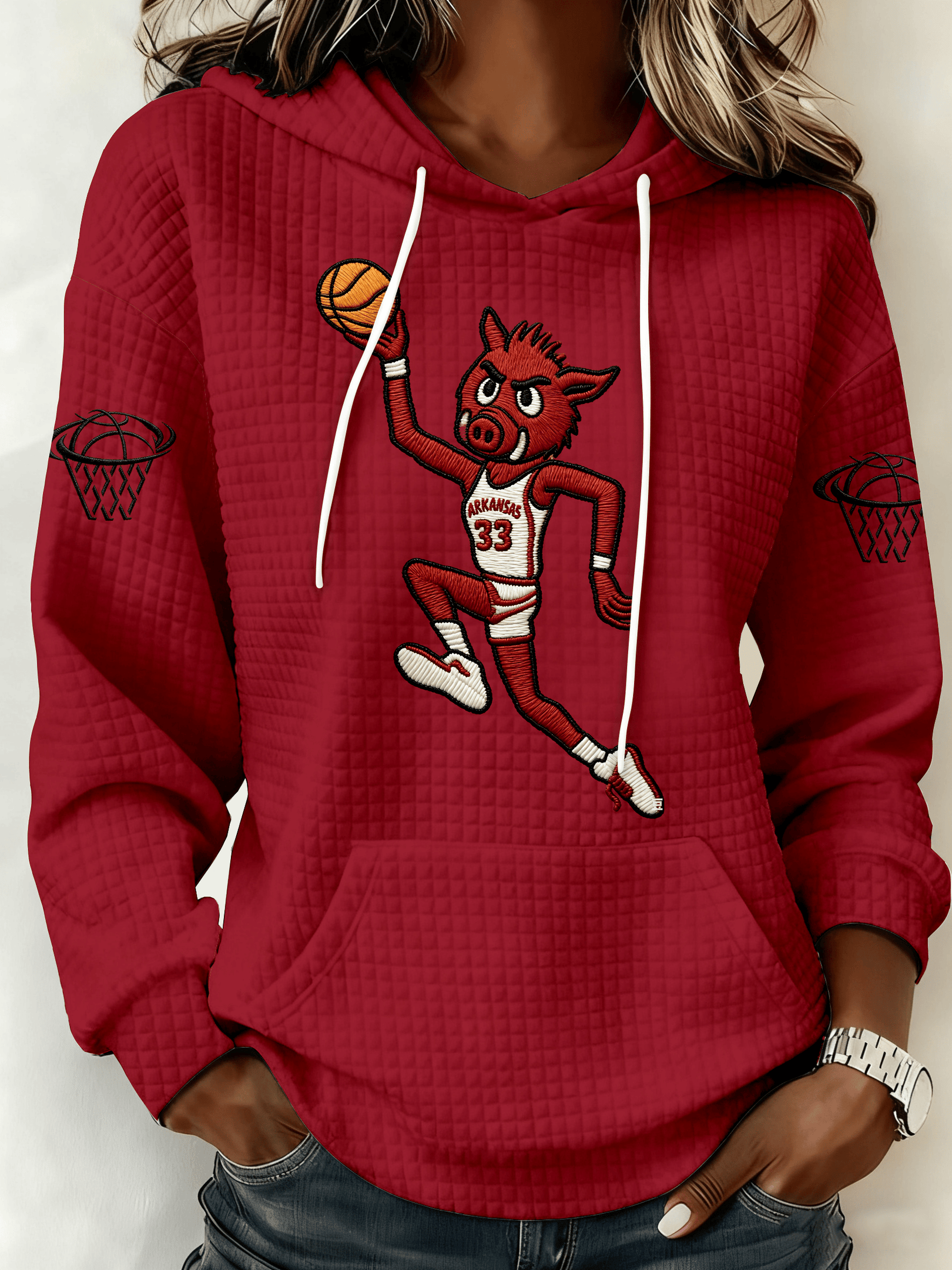 Arkansas Razorbacks Merch Basketball Hooded Sweatshirt Unique Gifts For Basketball Players