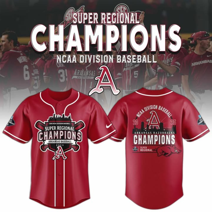 Arkansas Razorbacks Omahogs 2025 Super Regional Champion Baseball Jersey Razorbacks Merch