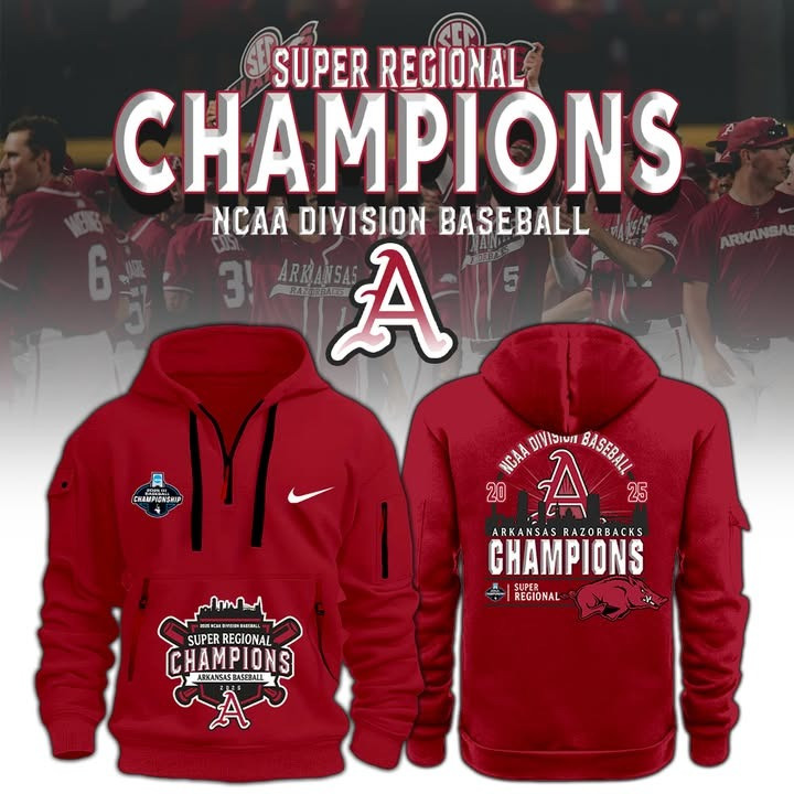 Arkansas Razorbacks Omahogs 2025 Super Regional Champion Half Zip Hoodie Gifts For Baseball Fans