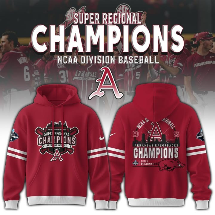 Arkansas Razorbacks Omahogs 2025 Super Regional Champion Red Hoodie Gifts For Baseball Lovers