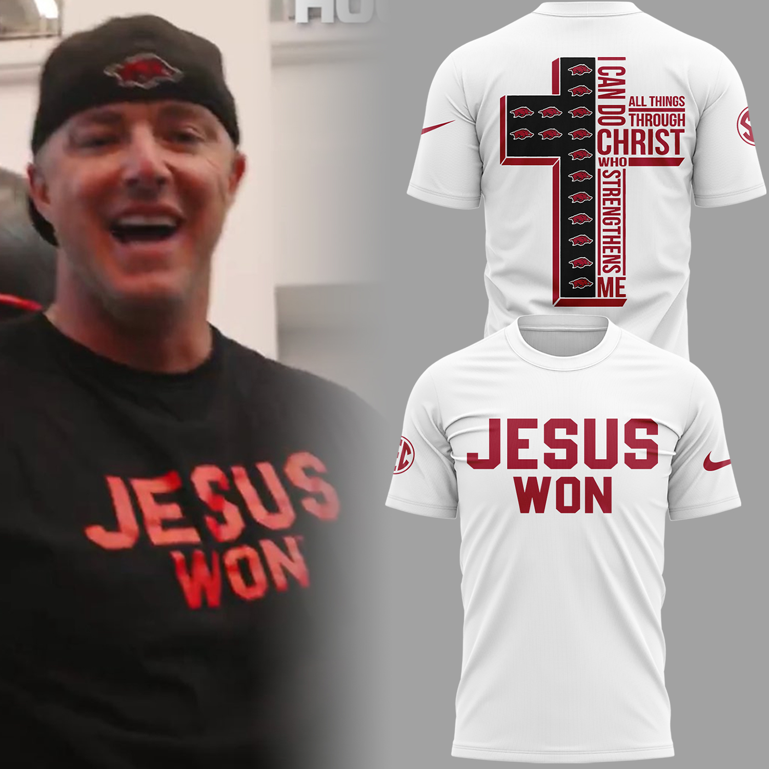 Arkansas x Jesus Won 2025 T-Shirt Best Presents For Football Fans