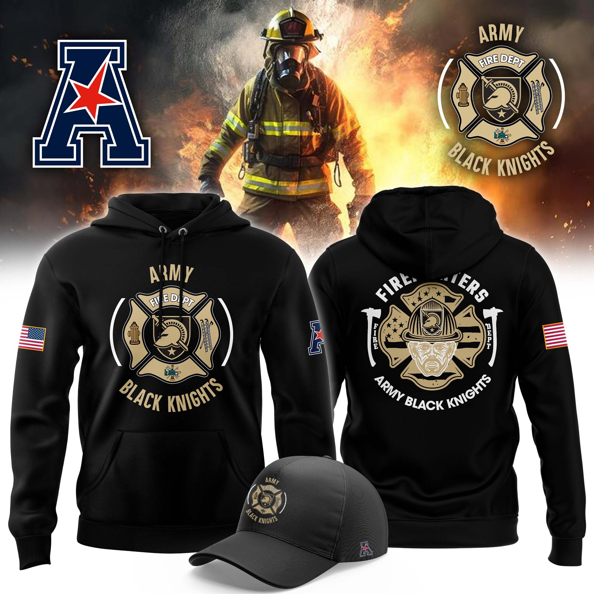 Army Black Knights Firefighter Appreciation Football NCAA Hoodie Football Enthusiast Gifts
