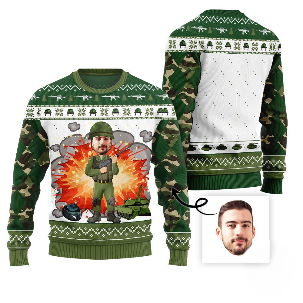 Army Custom Face Ugly Christmas Sweater Funny Holiday Sweater
