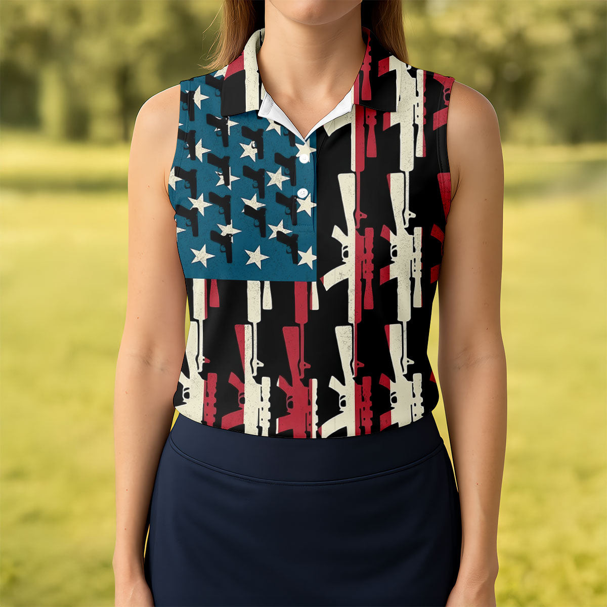 Army Theme Patriotic Sleeveless Polo Shirt Best Golf Apparel Golf Gifts For Women