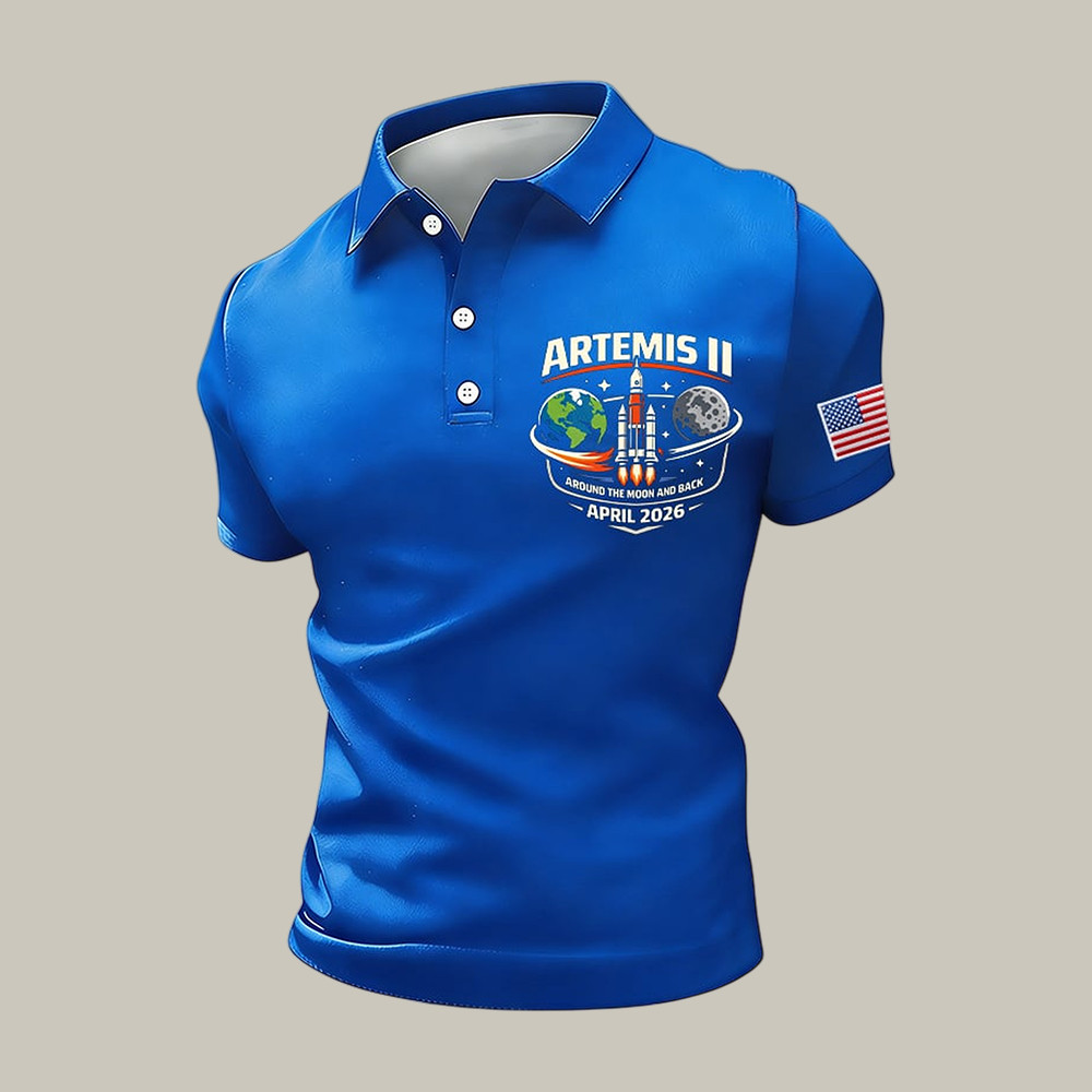 Around The Moon And Back Polo Shirt NASA Moon Mission 2026 Clothes Gift For Him