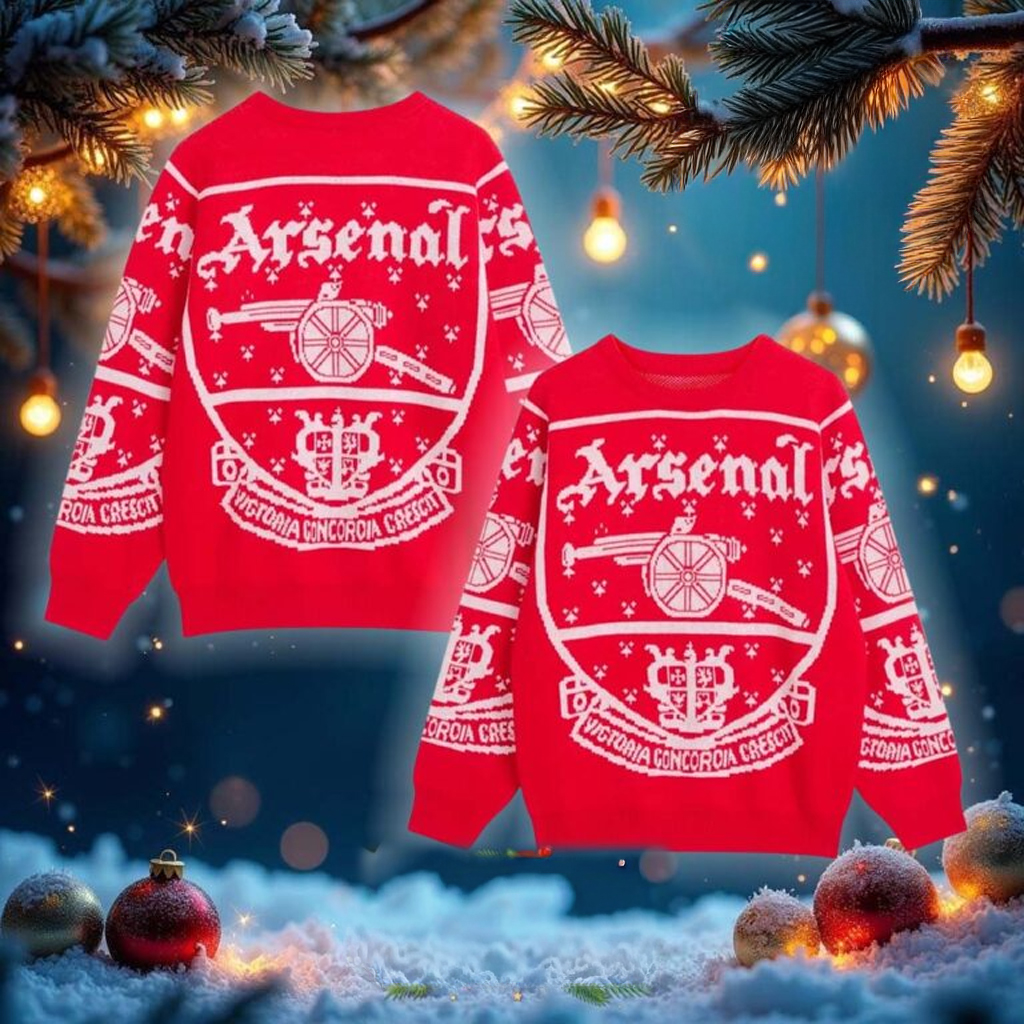 Arsenal Crest Ugly Christmas Sweater Christmas Gifts For Boyfriend Arsenal Crest Ugly Christmas Sweater Christmas Gifts For Boyfriend