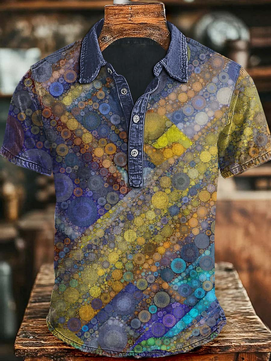 Art Abstract Color Collision Circle Print Casual Short Sleeve Polo Shirt Gift Ideas For Halloween Day