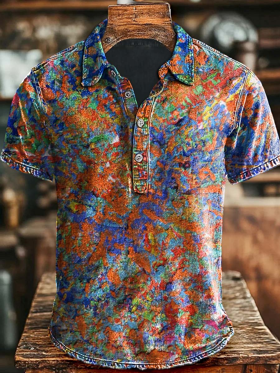 Art Abstract Colorful Printed Casual Short Sleeve Polo Shirt Halloween Lovers Gifts For Friend