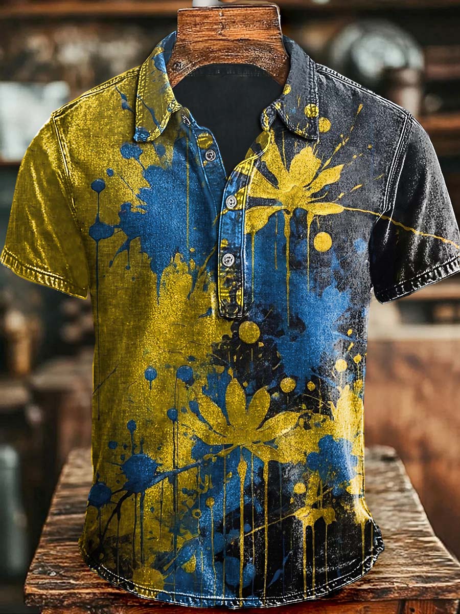 Art Abstract Gradient Floral Print Casual Polo Shirt Gifts For Family On Halloween