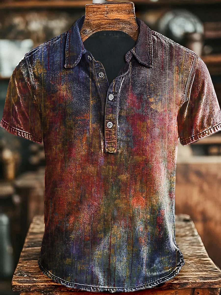 Art Abstract Gradient Painting Printing Casual Short Sleeve Polo Shirt Halloween Cute Gift For Friends Family