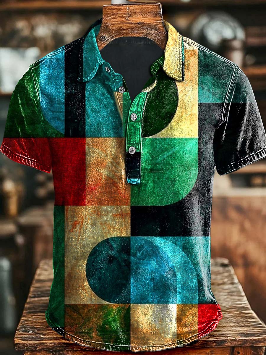 Art Abstract Irregular Color Block Print Casual Polo Shirt Halloween Presents For Men