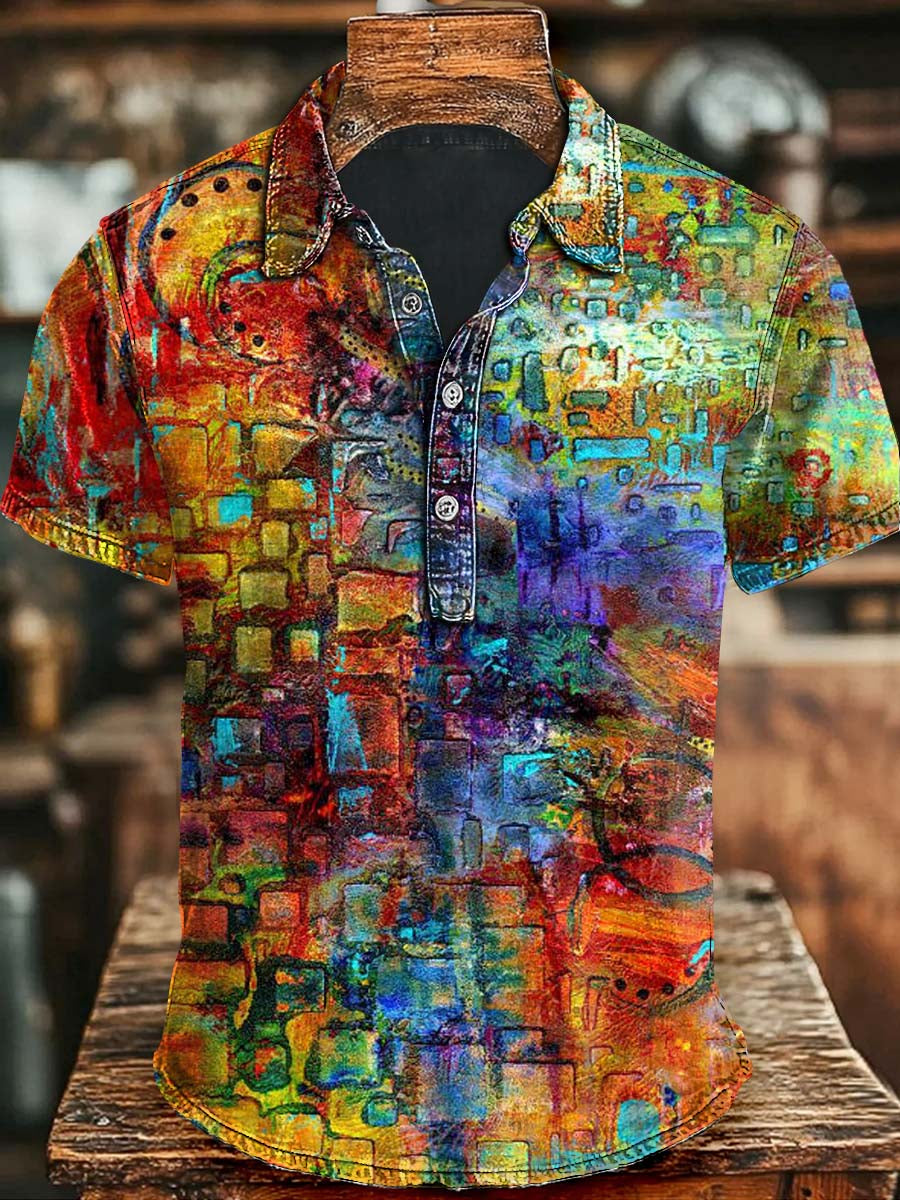 Art Colorful Abstract Print Casual Short Sleeve Polo Shirt Halloween Gifts For Her Witchy