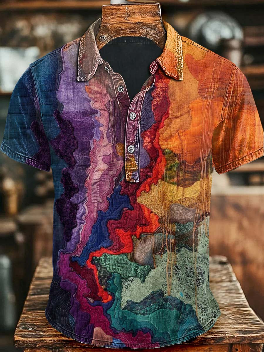 Art Colorful Clash Print Casual Short Sleeve Polo Shirt Spooky Gifts For Men
