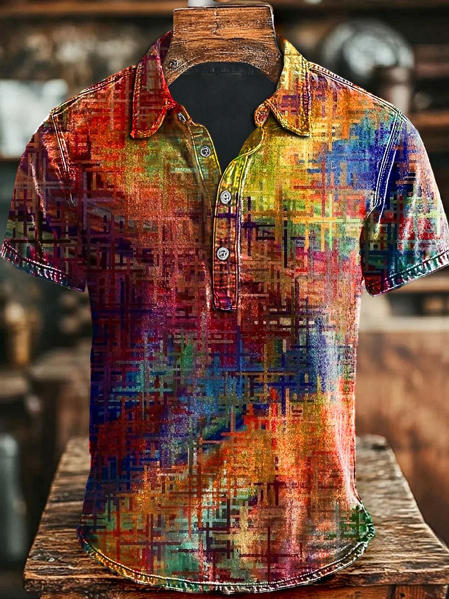 Art Colorful Irregular Pattern Printed Casual Short Sleeve Polo Shirt Apparel Halloween For Men