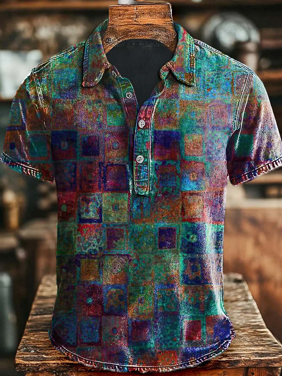 Art Gradient Plaid Print Casual Polo Shirt Apparel Halloween Day Gift Ideas For Friends