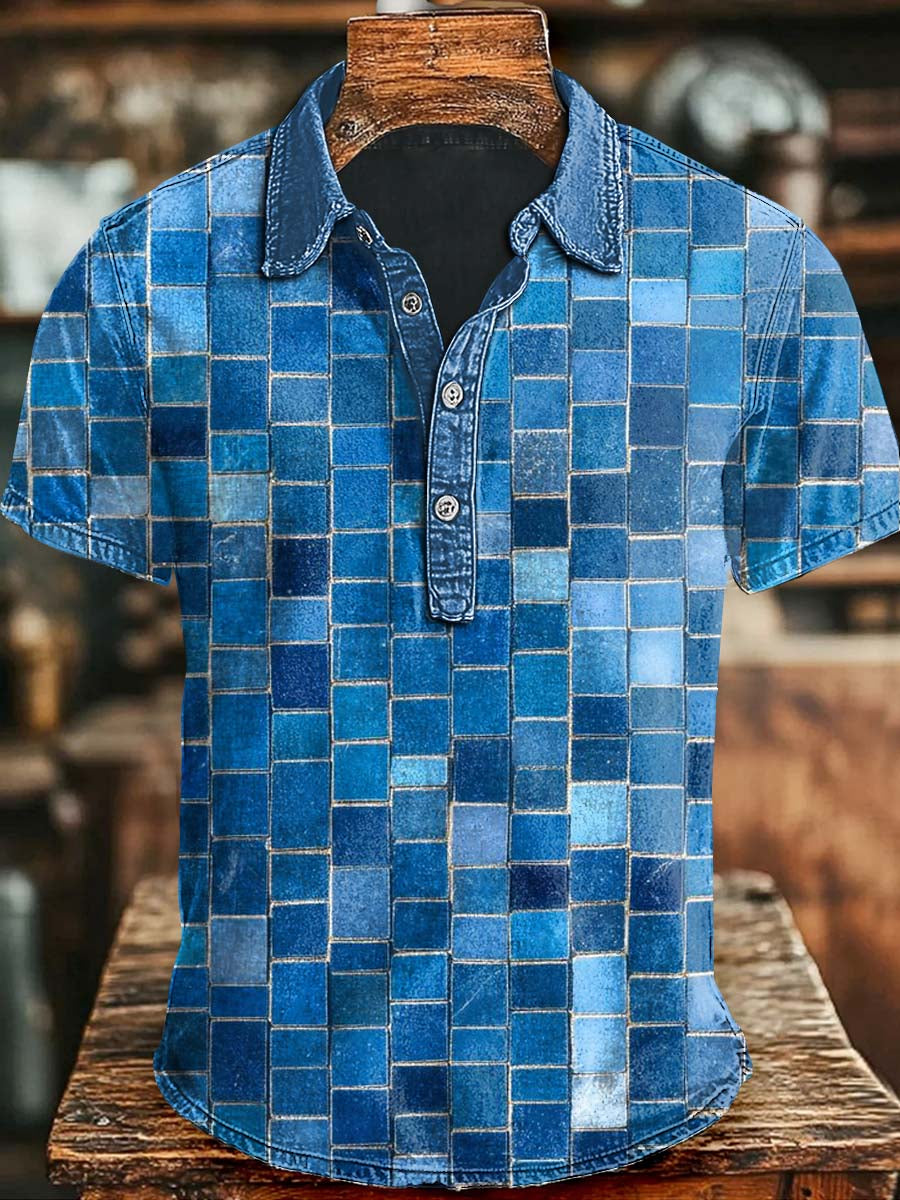 Art Irregular Squares Casual Printed Short Sleeve Polo Shirt Spooky Gifts For Adults