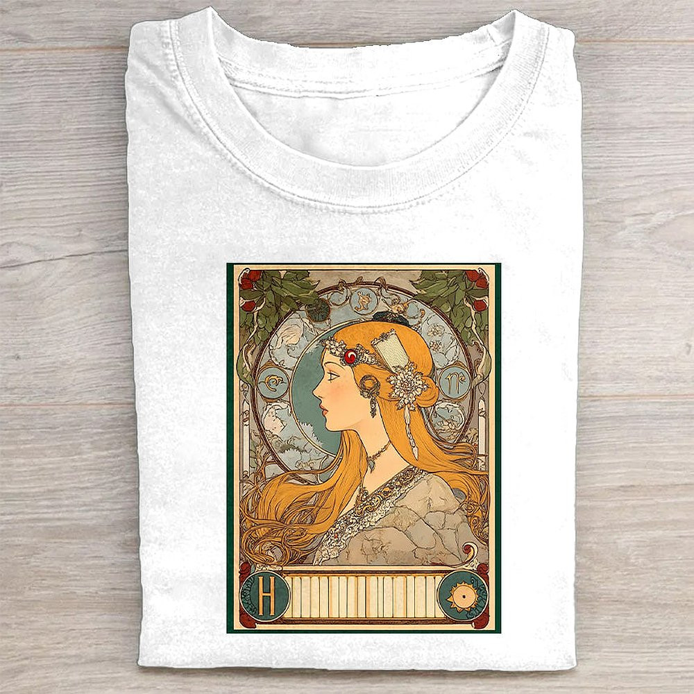 Art Nouveau Design Graphic T-Shirt Elegant Vintage Art Style Tee For Women