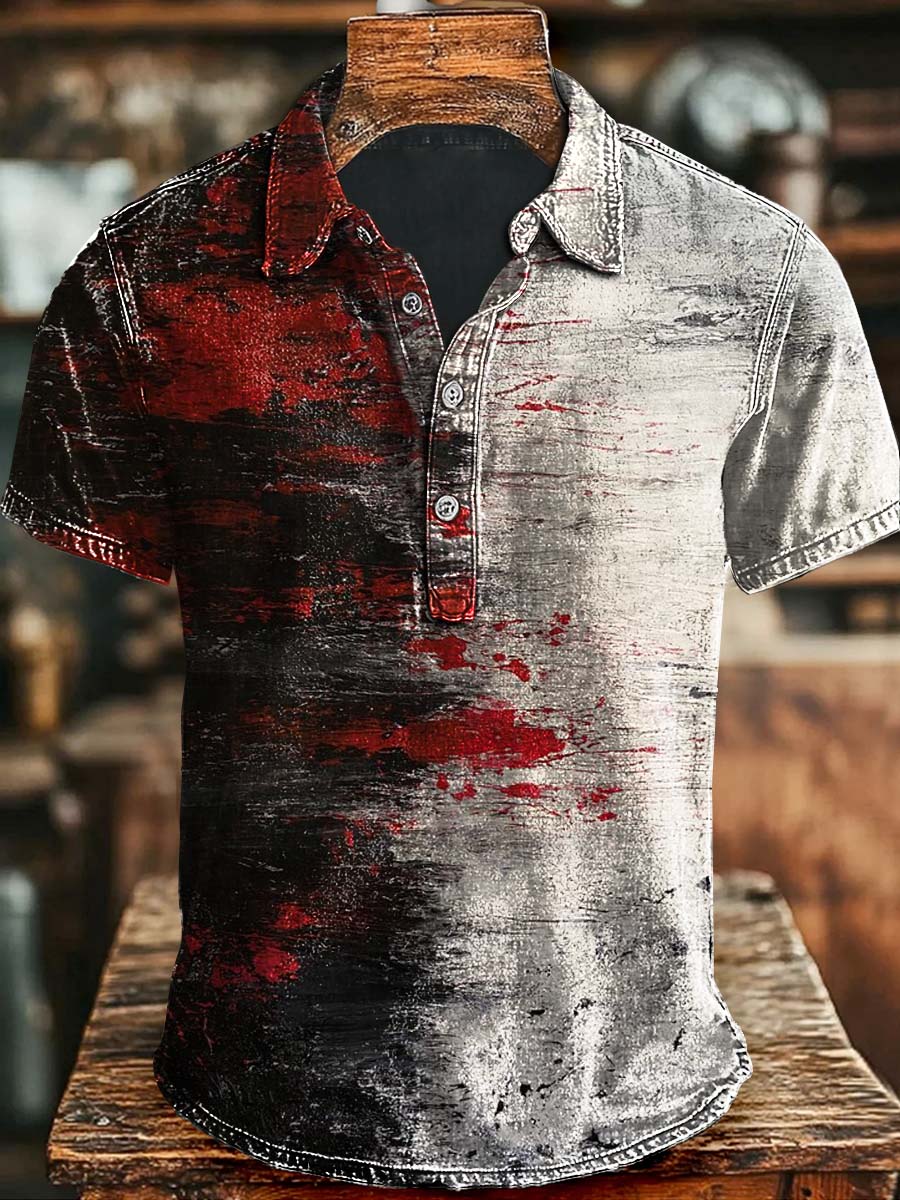 Art Oil Painting Gradient Printing Casual Short Sleeve Polo Shirt Halloween Gift Ideas Witchy