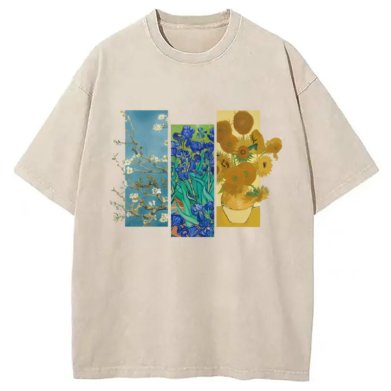 Art Print Flowers Washed T-Shirt Unisex Streetwear Graphic Style Gifts For Him