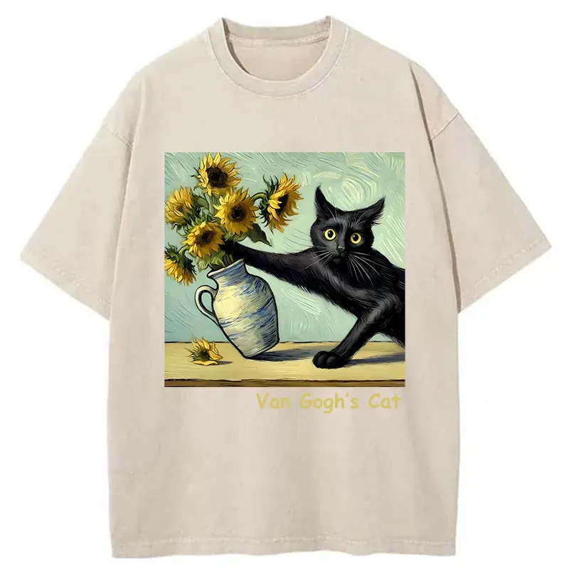 Art Print's Naughty Cat Washed T-Shirt Everyday Comfort Graphic Shirt Gifts For Besties