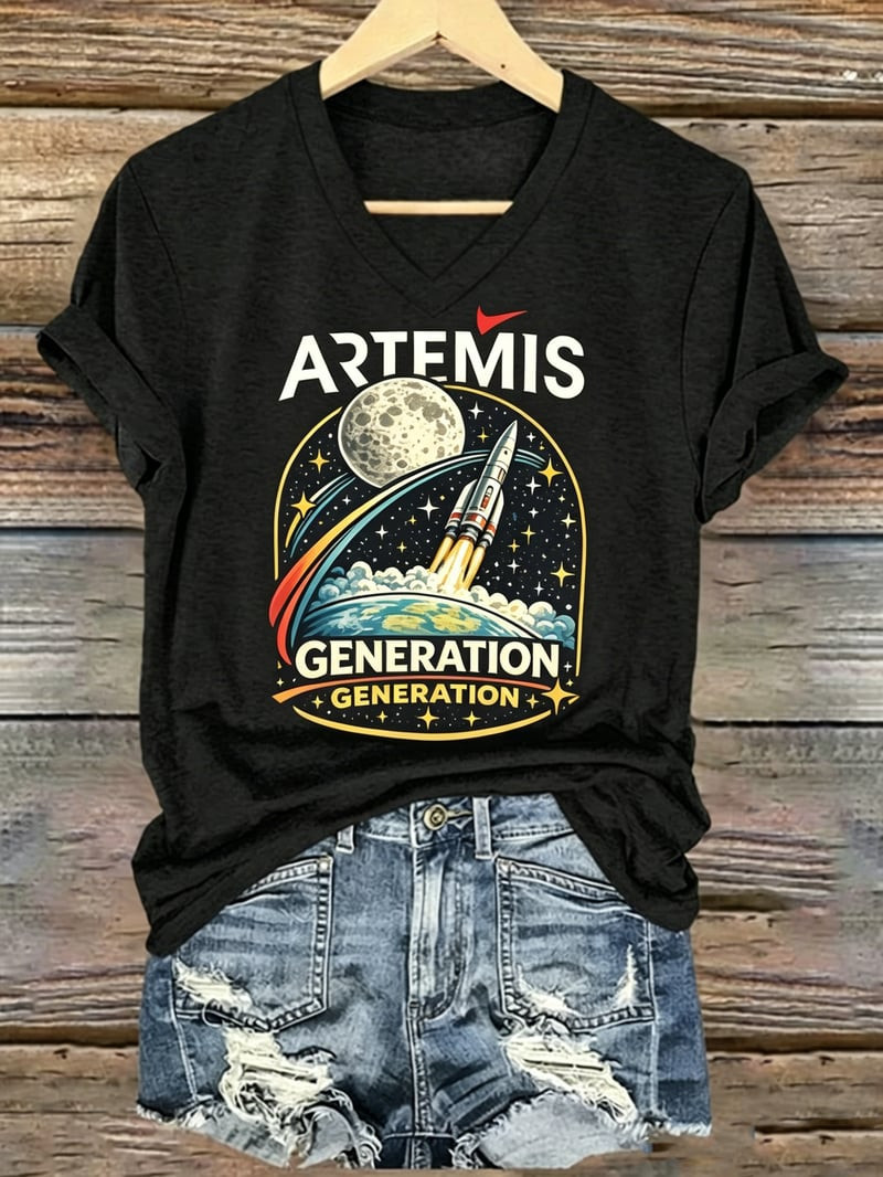 Artemis Generation V-Neck Shirt NASA Inspired Moon Mission 2026 Clothing Gift For NASA Fan