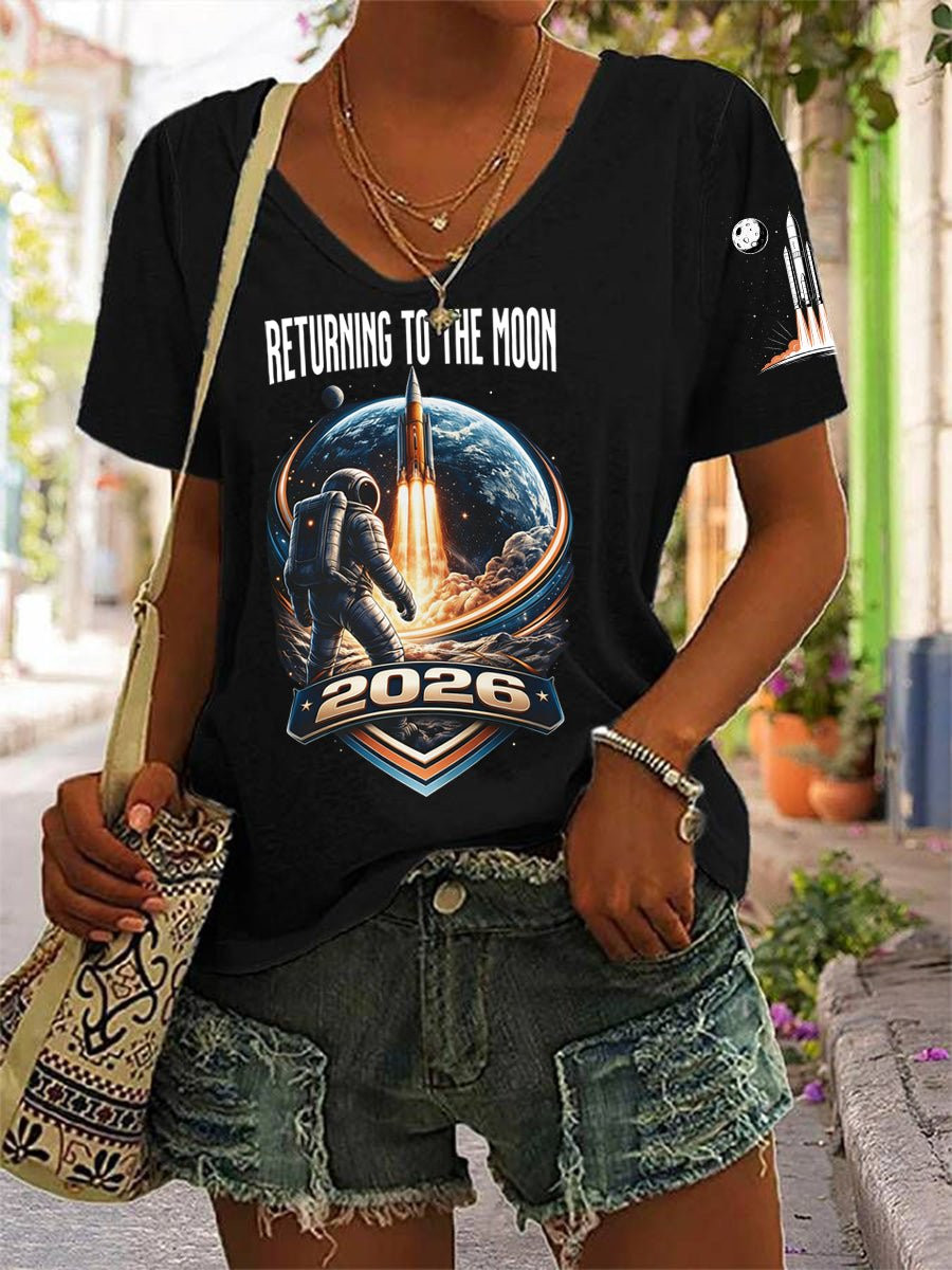 Artemis II 2026 Rocket Launch V-Neck Shirt Returning To The Moon Shirt Mother's Day Gift