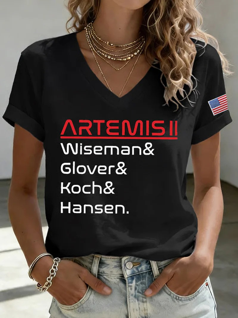 Artemis II 2026 V-Neck Shirt Wiseman Glover Koch Hansen Clothing Mech NASA Lover Gift