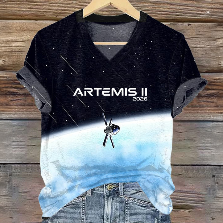 Artemis II 2026 V-Neck T-Shirt Space Exploration Mission Clothes Gift For Aspiring Astronauts