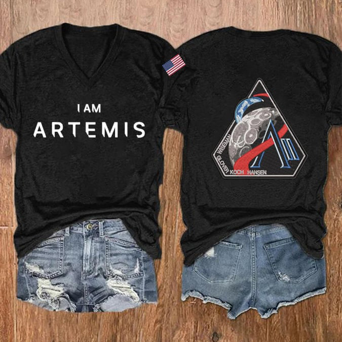 Artemis II 2026 V-Neck T-Shirt Space Exploration Mission Patch Clothes Gift For Science Nerd