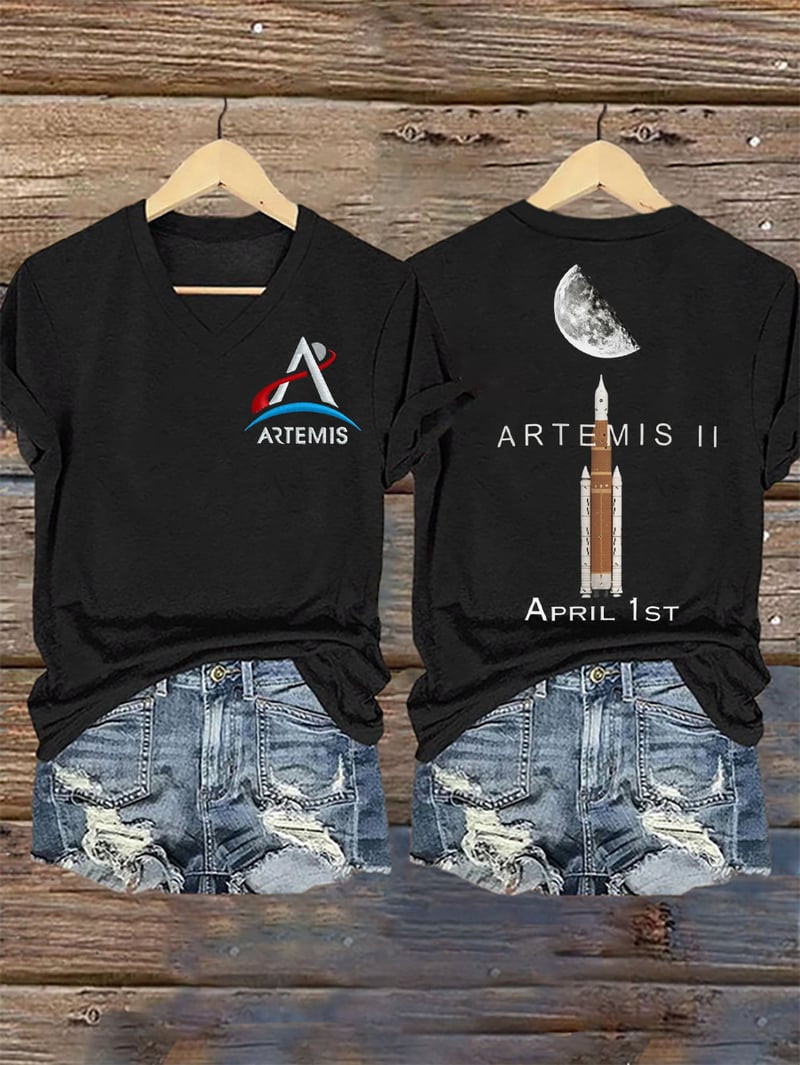 Artemis II April 1st Launch V-Neck Shirt NASA Rocket Launch With Moon Clothing Gift Ideas